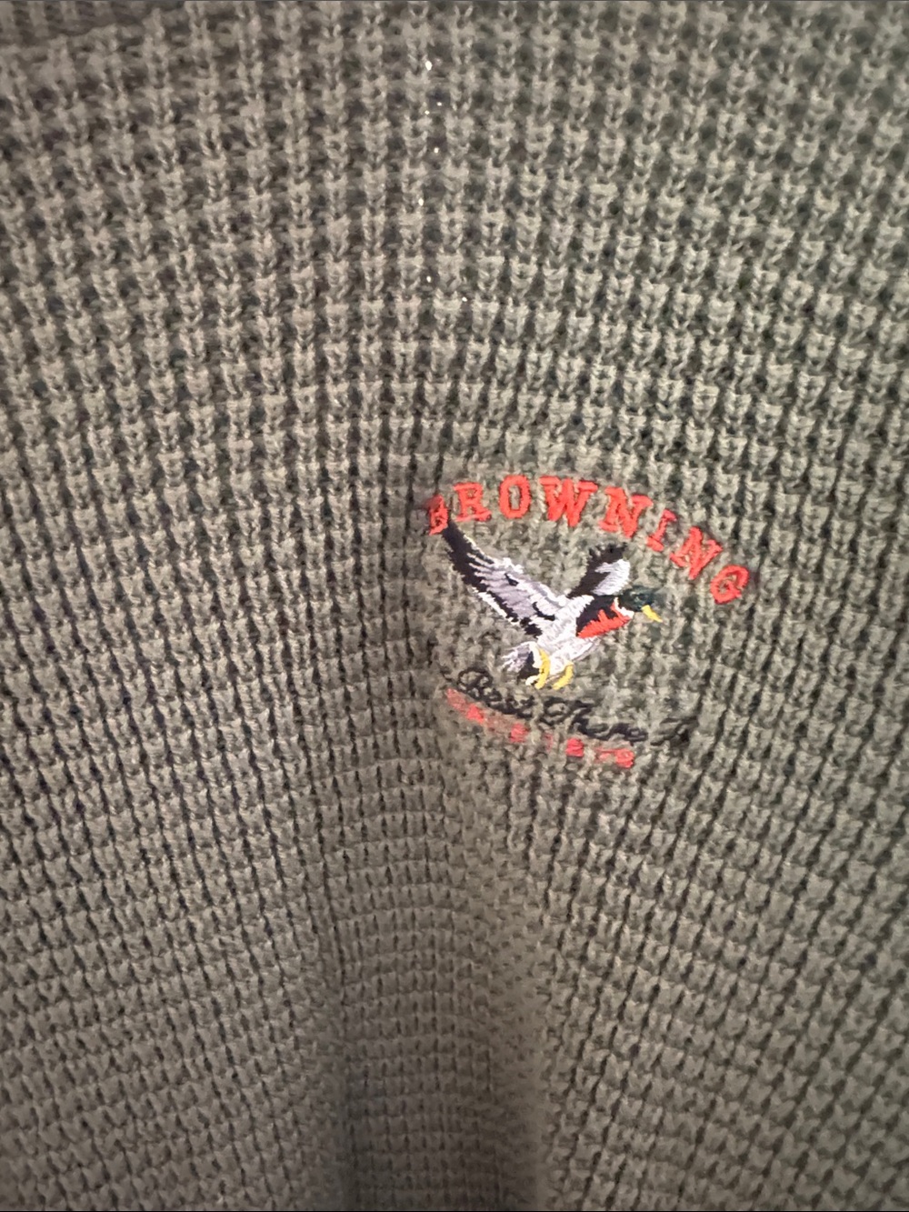 Vintage Browning Men's Olive Green Knit Sweater - Casual Waffle Crewneck - Picture 4 of 10